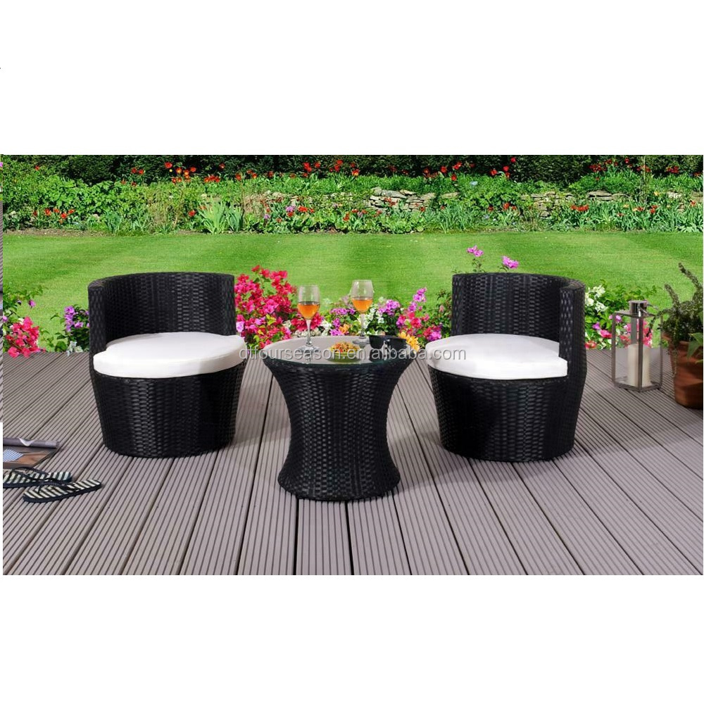 3 Piece Rattan Bistro Stackable Patio Garden Furniture Set - Table & 2 Chairs