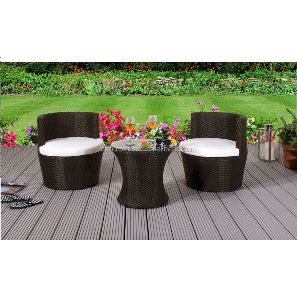 3 Piece Rattan Bistro Stackable Patio Garden Furniture Set - Table & 2 Chairs