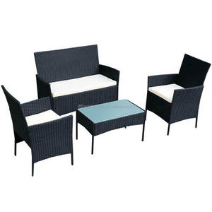 Chair Cushioned Black Beach Rattan Wicker Patio Furniture Set 4 pcs Outdoor New