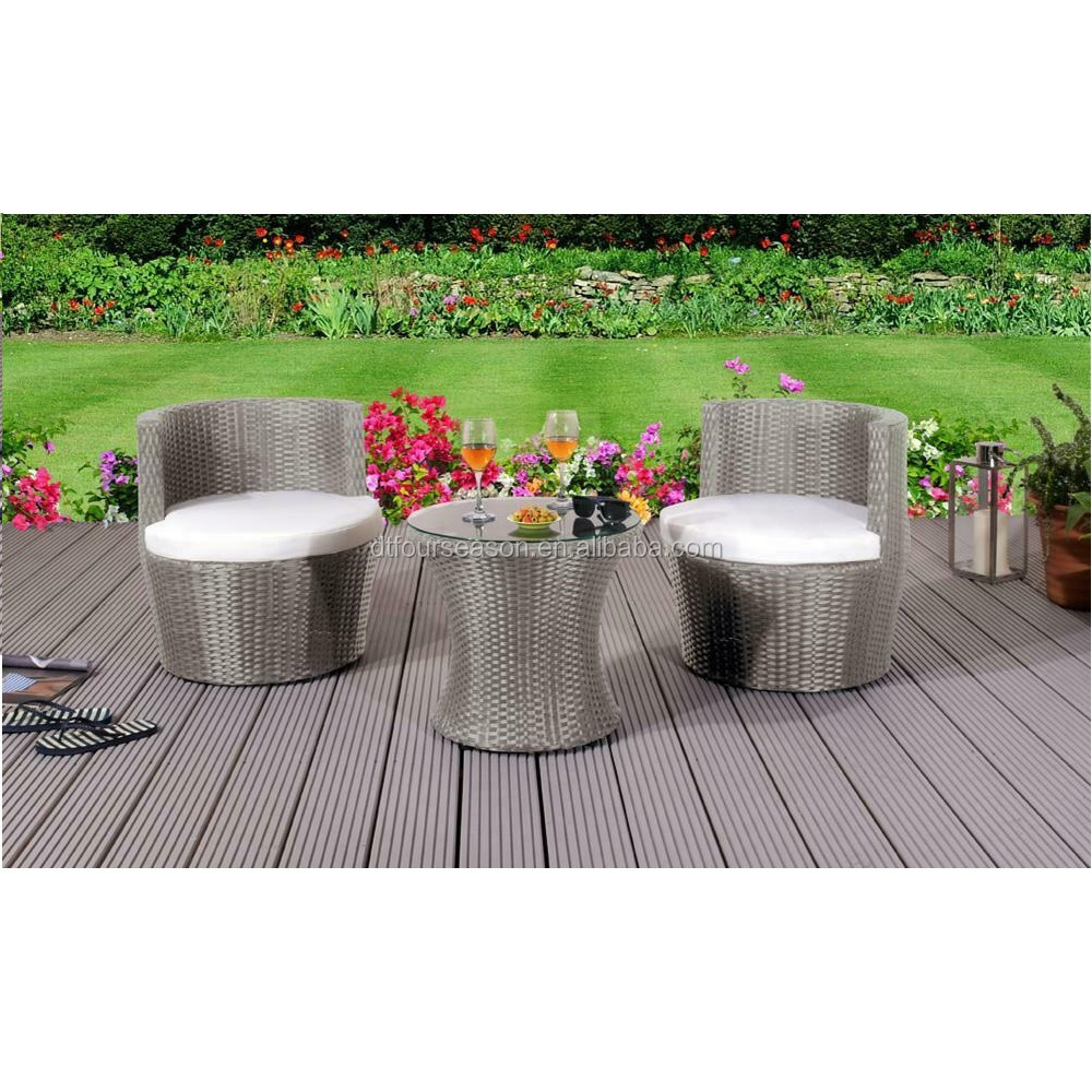 3 Piece Rattan Bistro Stackable Patio Garden Furniture Set - Table & 2 Chairs