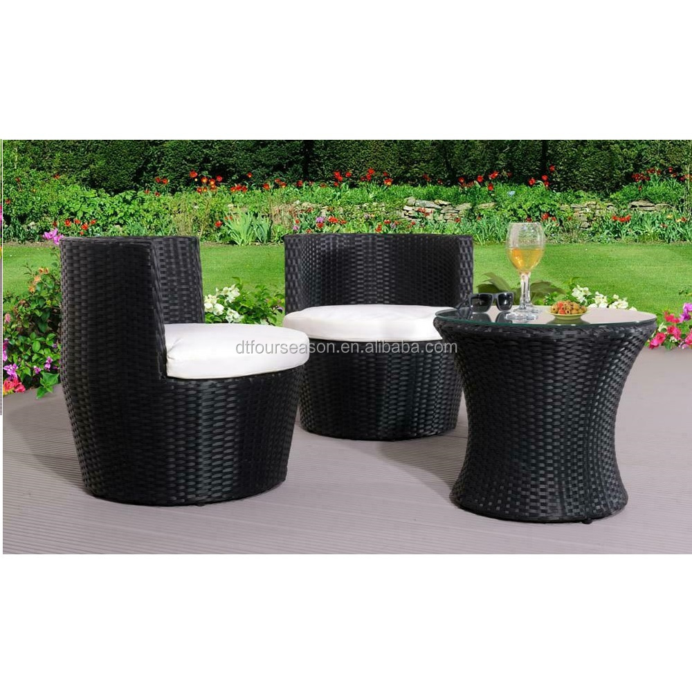 3 Piece Rattan Bistro Stackable Patio Garden Furniture Set - Table & 2 Chairs