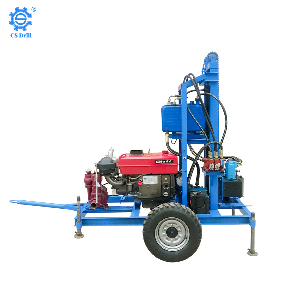 Simple Hydraulic Swivel 100m Diesel Engine Water Well Drilling Rig Machine