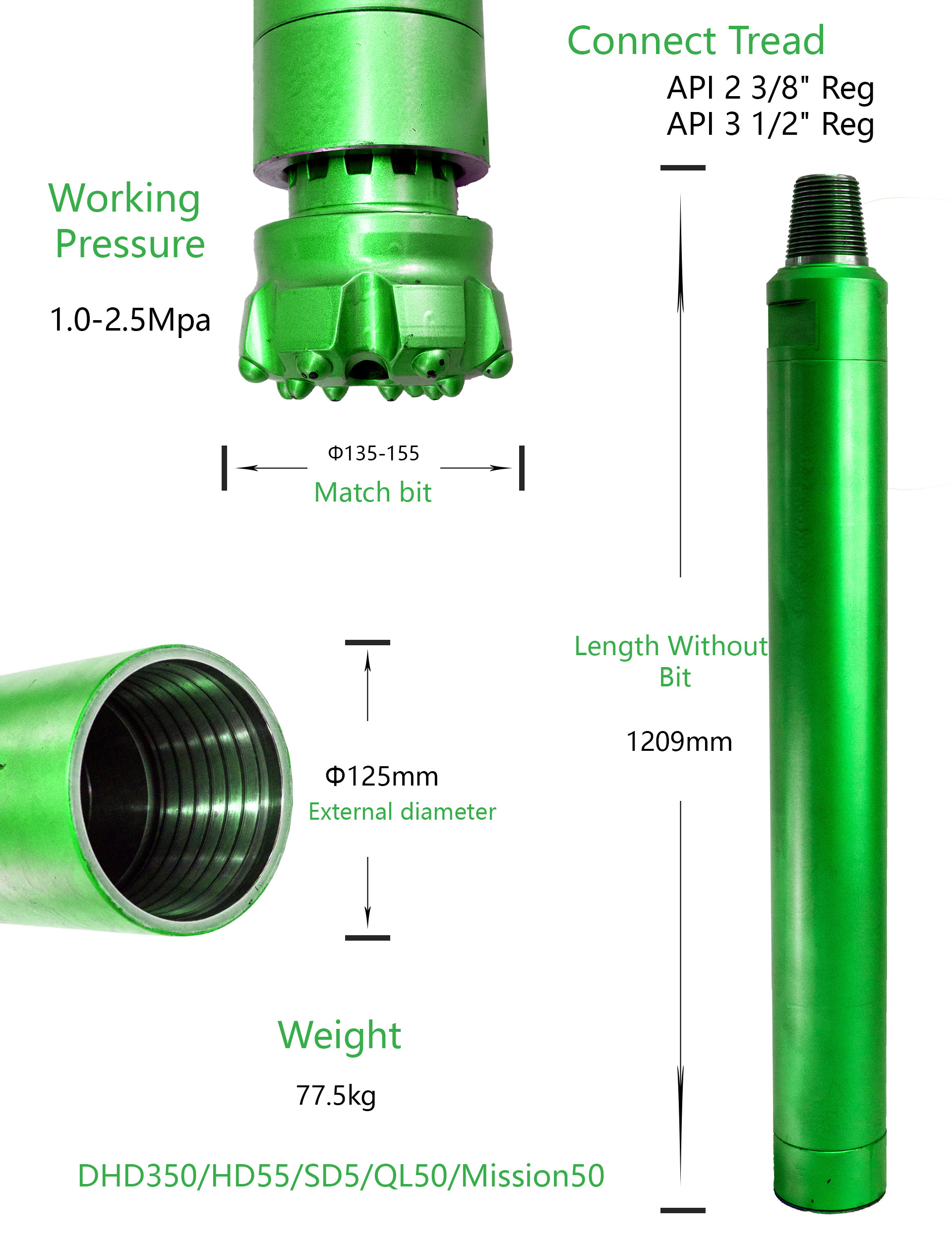 high air pressure dth hammer and bit for water well drilling rig DHD 350 135mm-155mm drilling hammer for drilling rock