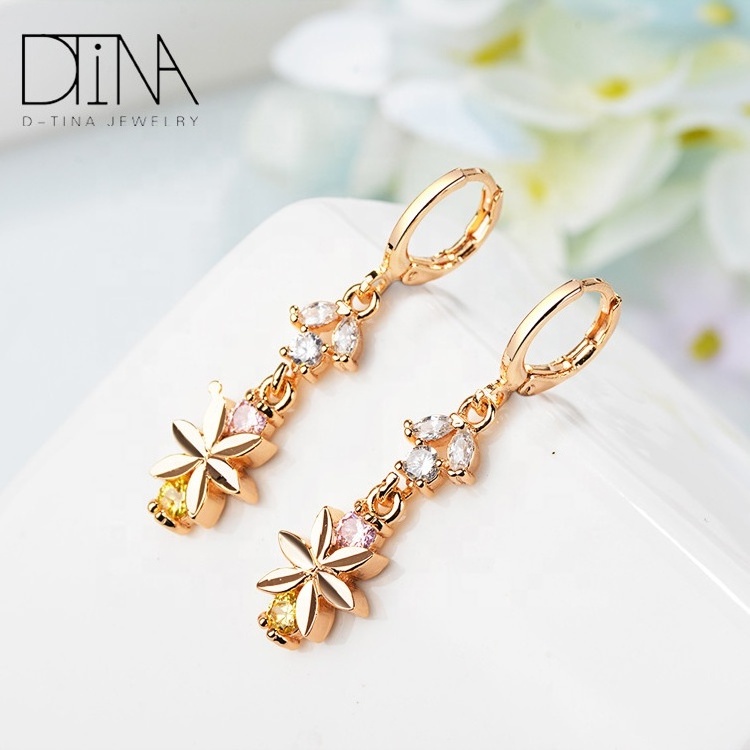 DTINA Crystal Earrings Costume Jewelry White Stone Gold Hanging Earrings For girls