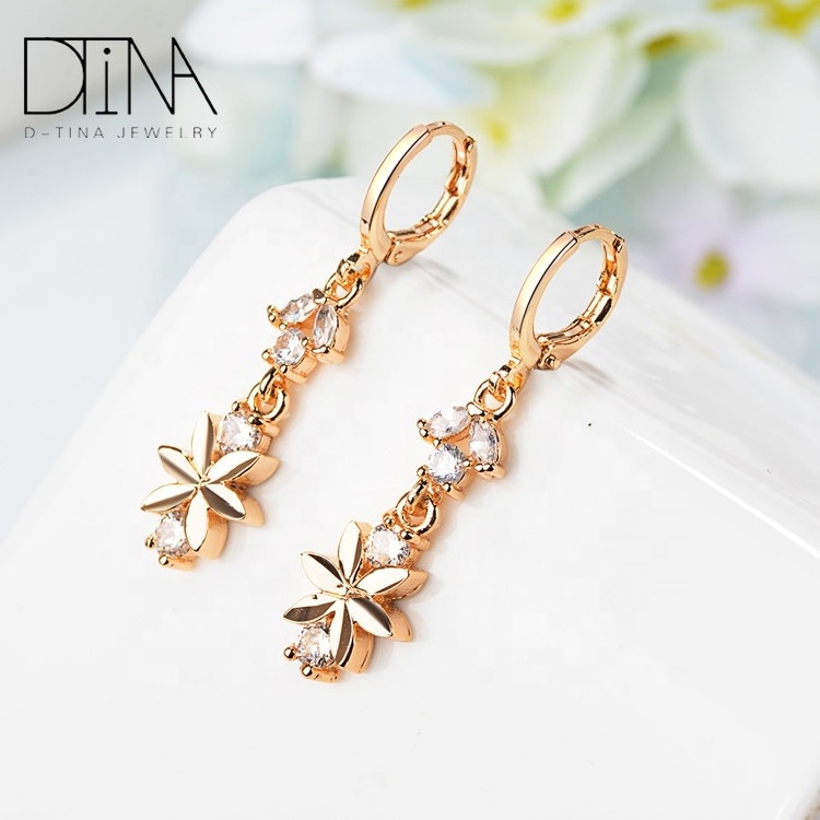 DTINA Crystal Earrings Costume Jewelry White Stone Gold Hanging Earrings For girls