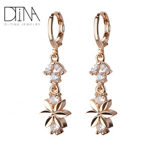 DTINA Crystal Earrings Costume Jewelry White Stone Gold Hanging Earrings For girls