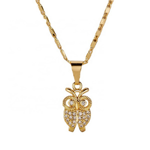 fashion jewellery cute cubic zirconia 14k gold plated owl necklace earring jewelry set for women