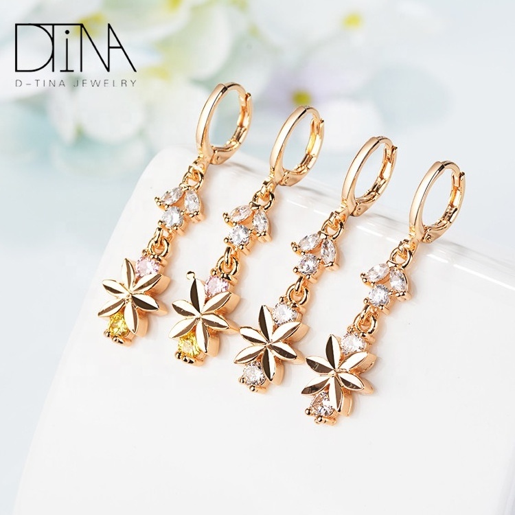 DTINA Crystal Earrings Costume Jewelry White Stone Gold Hanging Earrings For girls