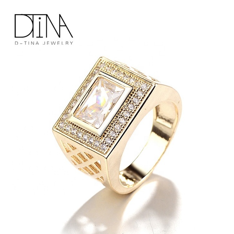 DTINA Red Gem Stone  Synthetic Zircon  Ring 2018 NEW design 18 K Yellow Gold Plated  Wide Ring  Lucky  Ring For Party