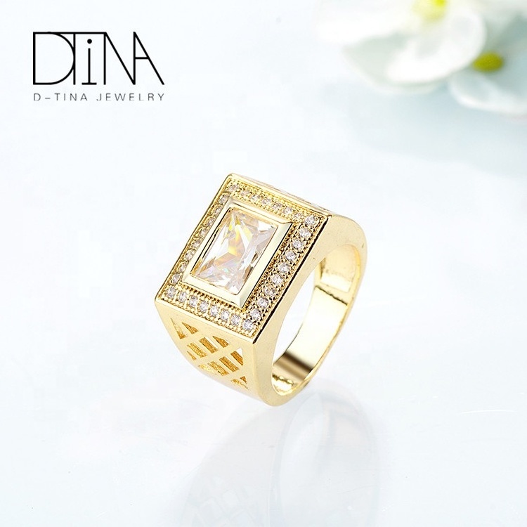 DTINA Red Gem Stone  Synthetic Zircon  Ring 2018 NEW design 18 K Yellow Gold Plated  Wide Ring  Lucky  Ring For Party