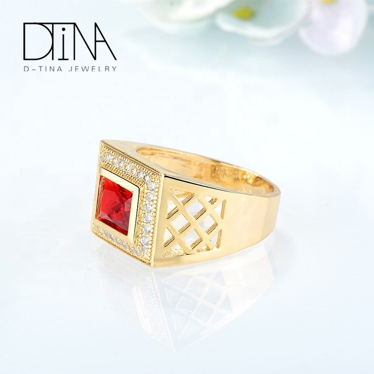 DTINA Red Gem Stone  Synthetic Zircon  Ring 2018 NEW design 18 K Yellow Gold Plated  Wide Ring  Lucky  Ring For Party