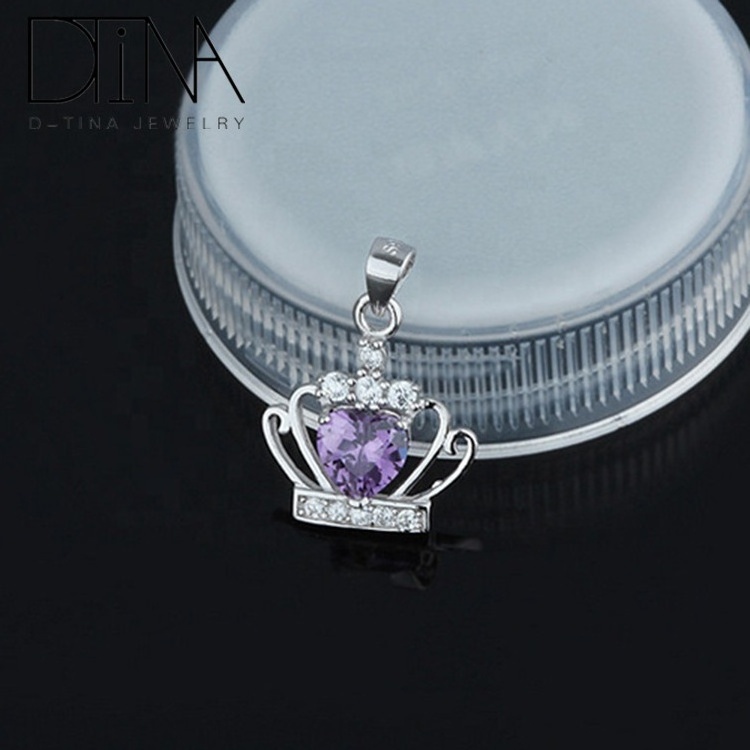 DTINA 925 Sterling Silver Pendant  Crown Design Purple Gem Heart Pendant