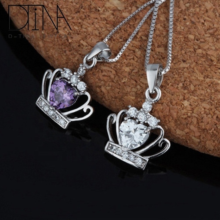 DTINA 925 Sterling Silver Pendant  Crown Design Purple Gem Heart Pendant