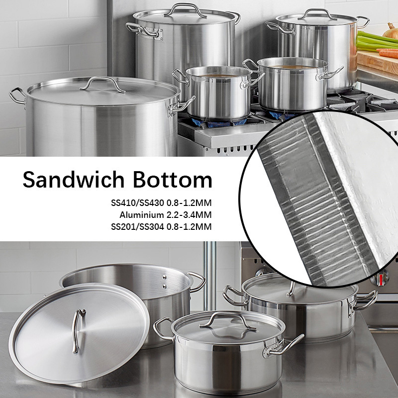 DTK Wholesale OEM Sandwich Bottom 20l 50l 100l 200l Stainless Steel Big Soup Pot Large Commercial Cooking Stock Pot