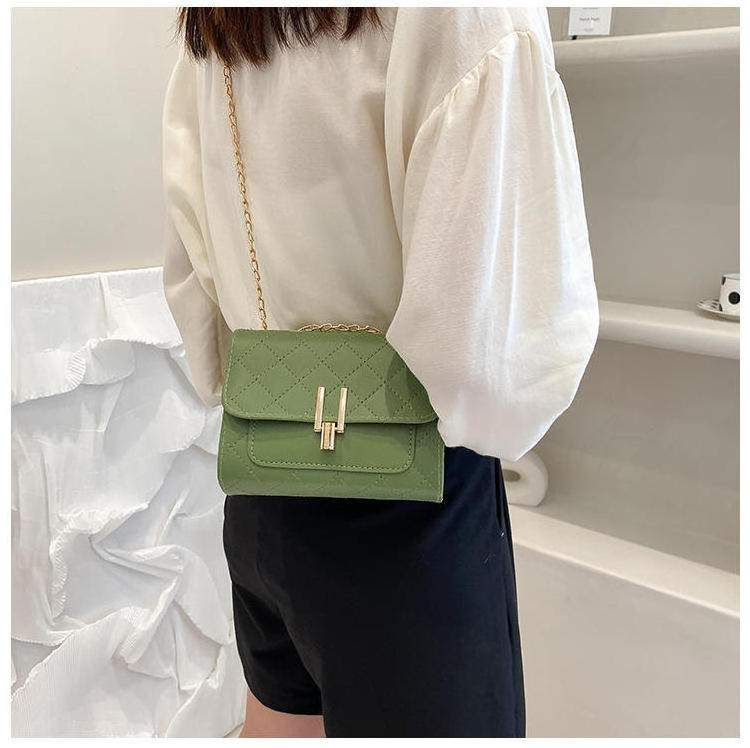 2023 New Small Square Diamond Lattice Bag Pu Solid Zipper Fashion Single Shoulder Messenger Bag With Chain Ladies Handbag