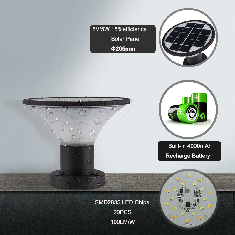 waterproof outdoor sunlight sensor garden fence mount solar powered post cap light