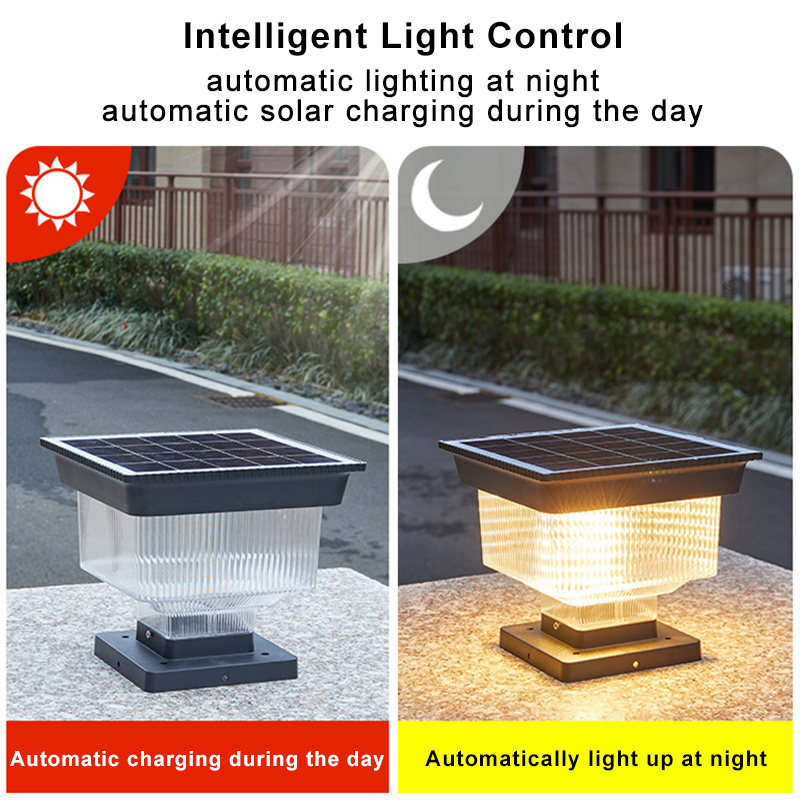 IP65 Waterproof Remote Control Dimmable 4-Inch Fitter Base Outdoor Yard Garden Fence Post Landscape Solar Column Pillar Light