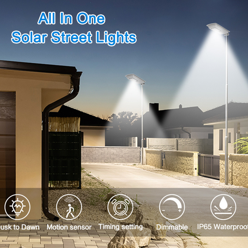 outdoor waterproof motion sensor auto dimming smart switch led all in one solar street light with remote