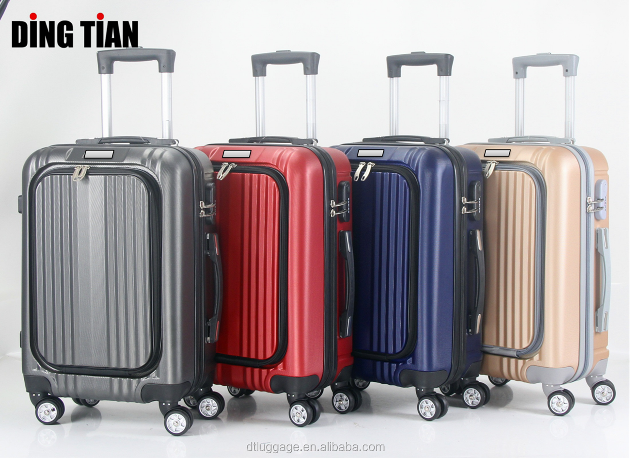 Wholesale 4 wheels multifunction mini luggage suitcase with lock laptop compartment bag customized 20 Inch ABS PC Front Opening