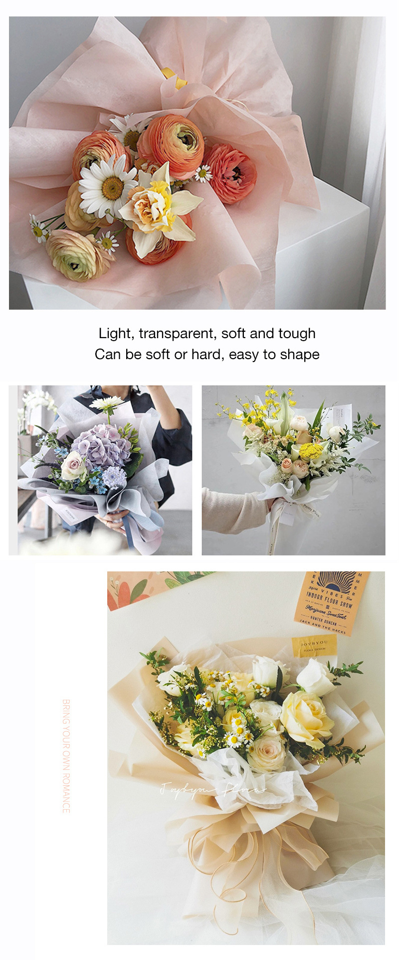 customized crepe paper fresh flower bouquet wrapping paper wrapping papers for flowers water proof luxury