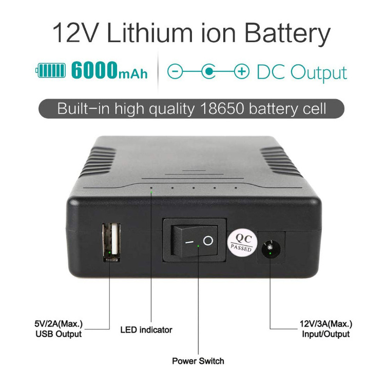 Rechargeable portable 6000mAh DC 12V/5V USB dual output lithium-ion battery pack