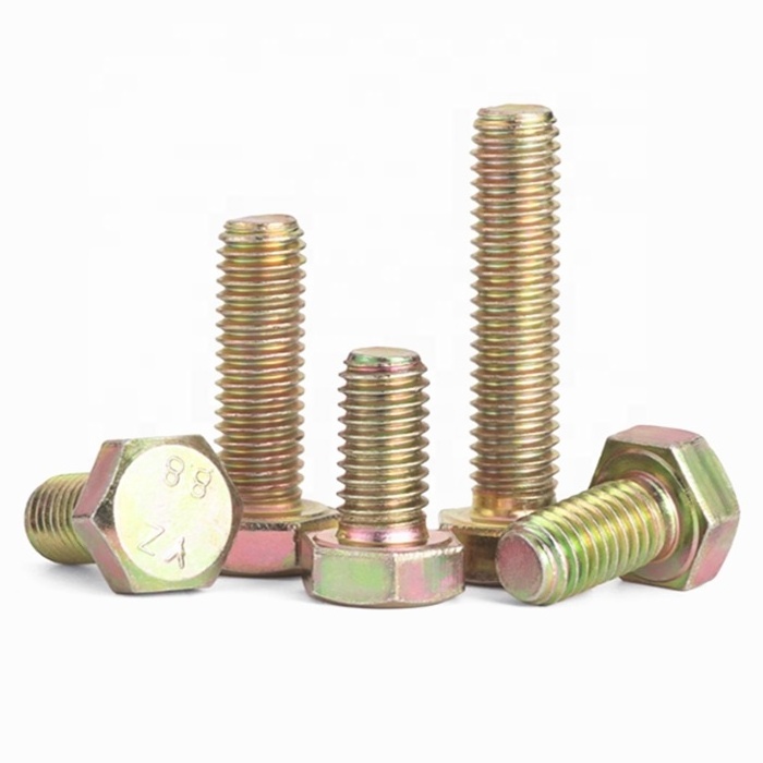 Stock DIN 933 DIN 931 yellow zinc plated inch size Hex head bolt