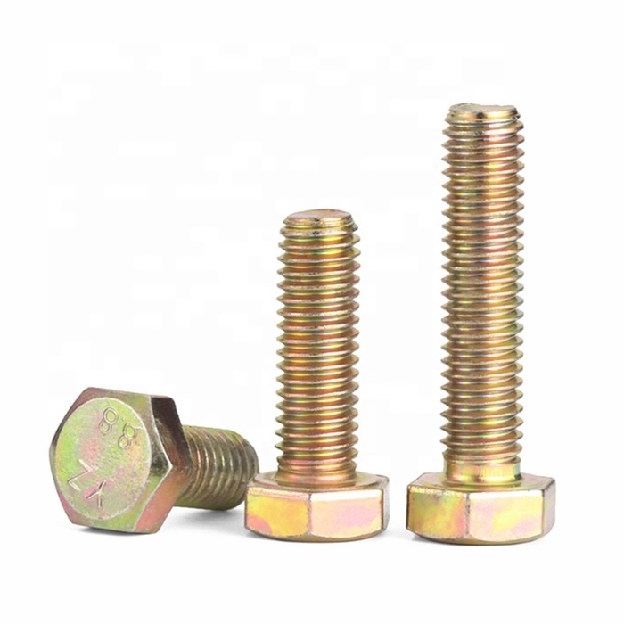 Stock DIN 933 DIN 931 yellow zinc plated inch size Hex head bolt