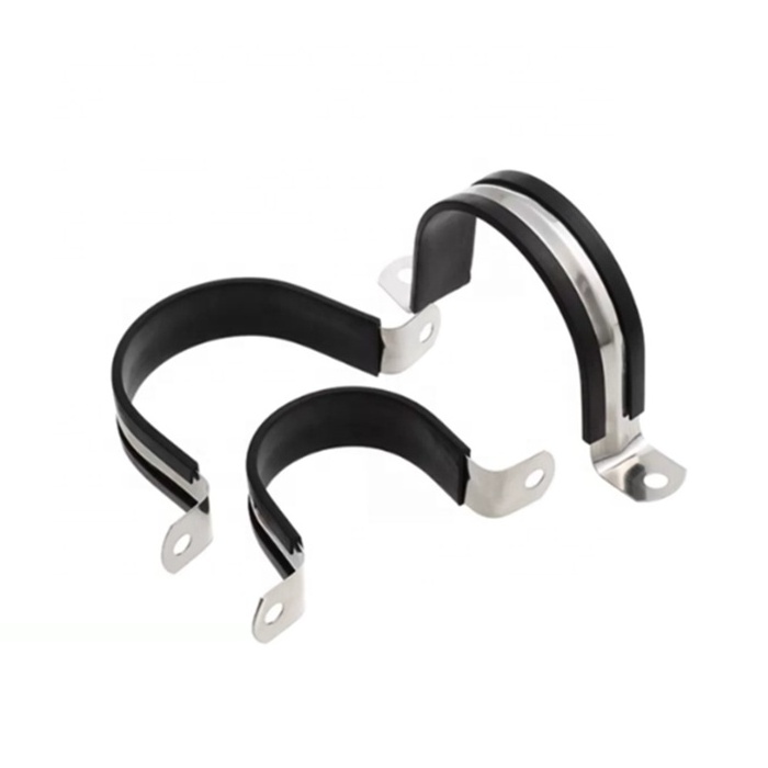 Stainless Steel with rubber U Type Clamp Pipe Clip With Two Hole U Shaped Saddle Clamp