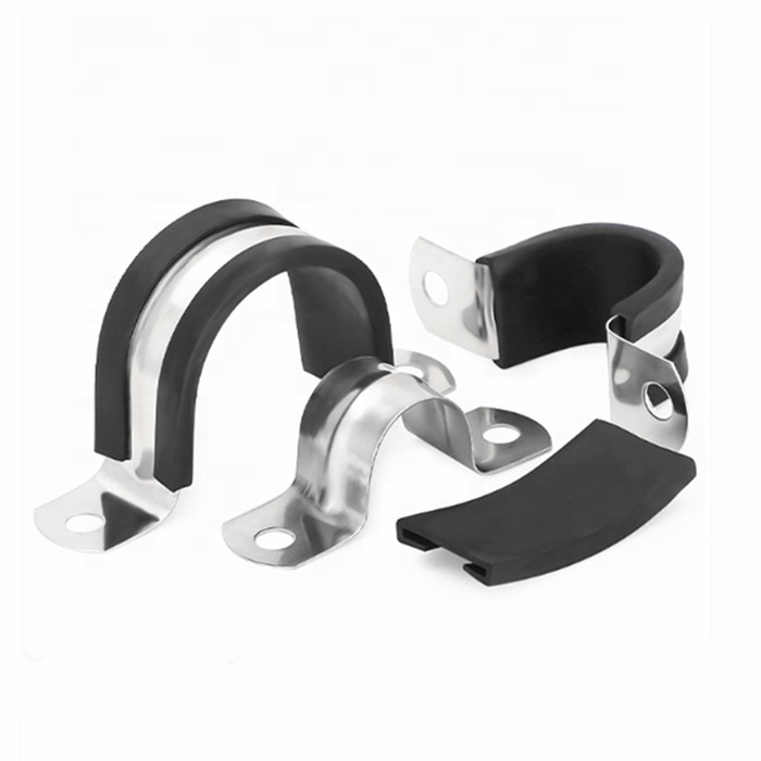 Stainless Steel with rubber U Type Clamp Pipe Clip With Two Hole U Shaped Saddle Clamp