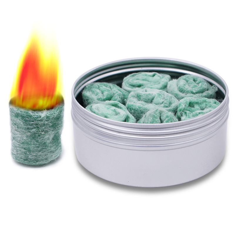 Camping Survival Kits Accessories Easy Burning Cotton Fire Starter Cubes with tin box