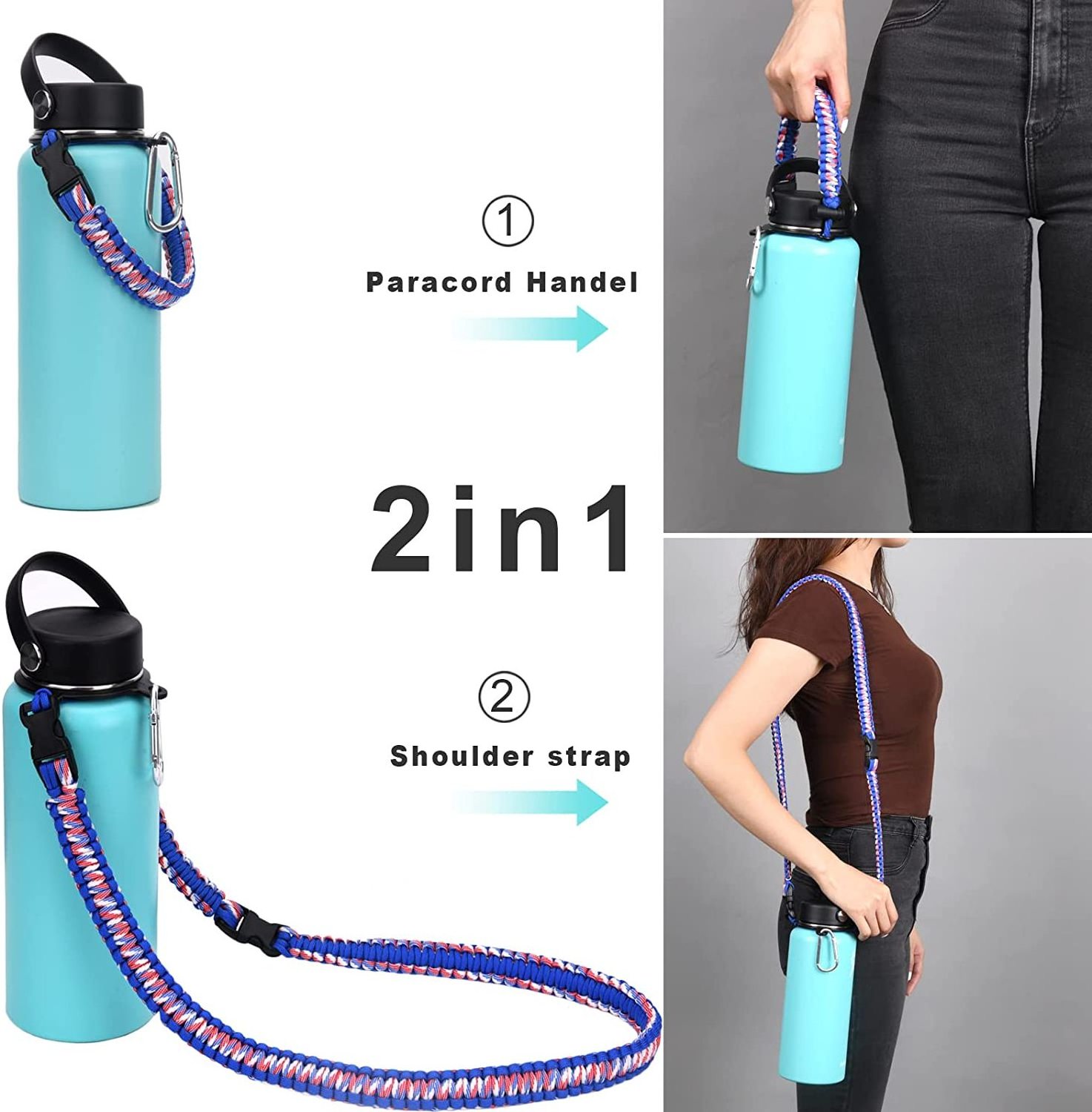 Handle Fits Wide Mouth Water Bottles Durable Hydro Survival Strap Cord Safety Ring Bracelet