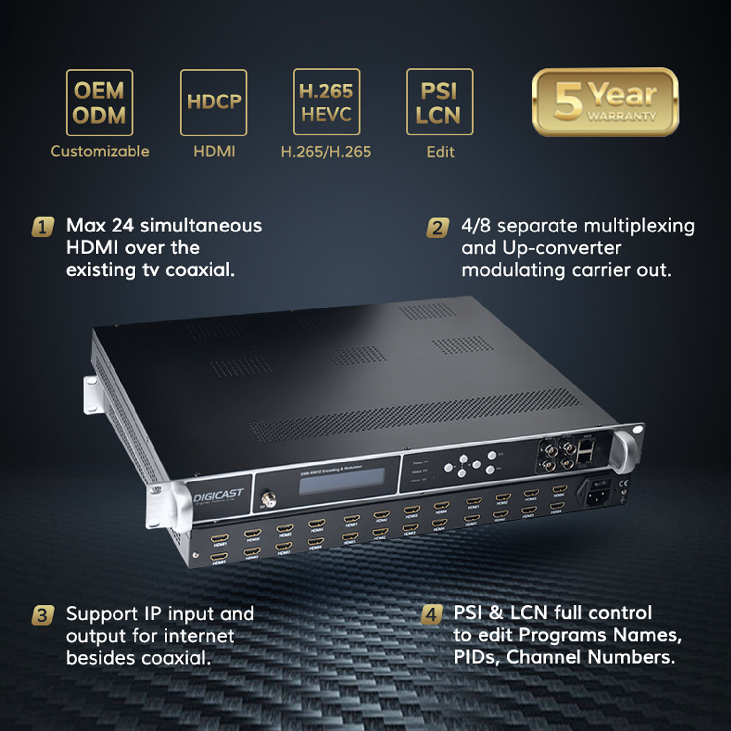 Digital 8 Channel Modulator HD Encoder Modulator 24 H DMI  to 16 DVB-T ATSC ISDB-T  Digital Video RF Modulator