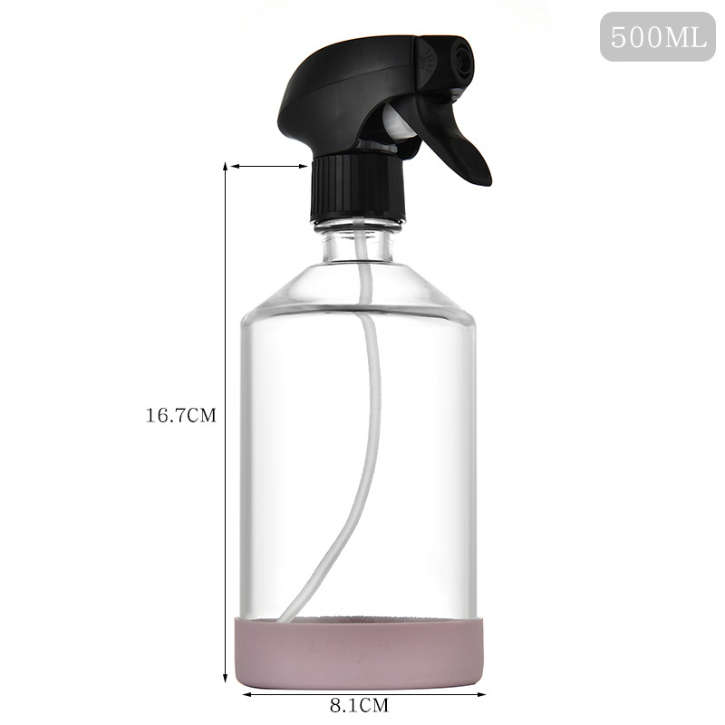 High Quality 16oz boston Cleaning cosmetic round glass Silicone Sleeve spray bottles with plastic trigger atomization spray