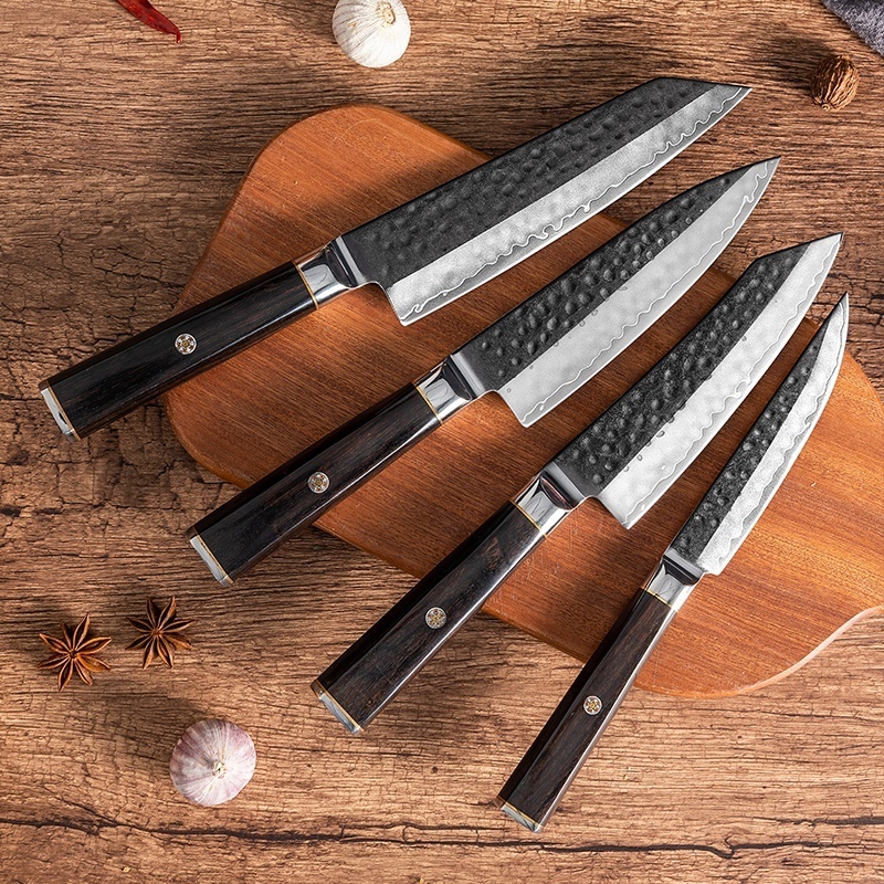 High Quality Damascus Chef Knife Set Handmade VG 10 Steel Hammer Pattern Knife