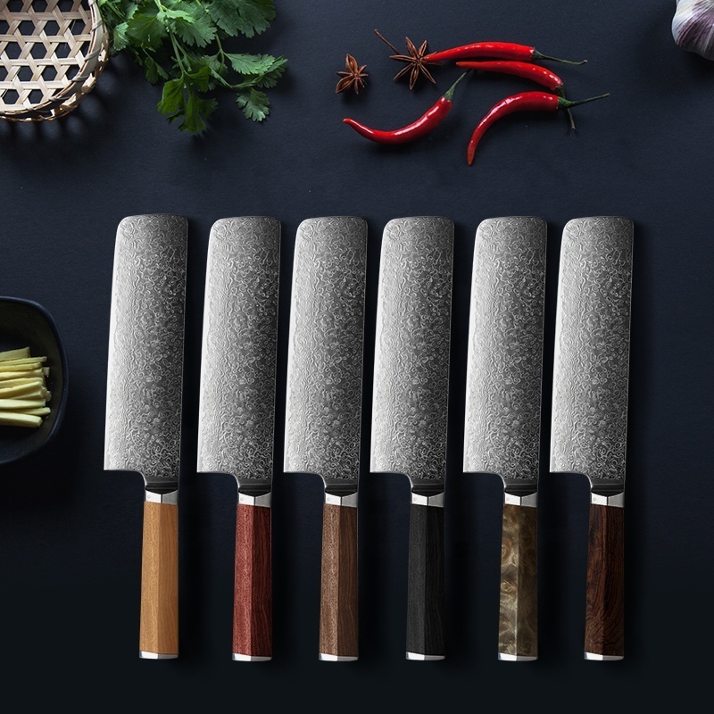 Factory Wholesale Kitchen Knife Damast Knife Blanks Damascus Steel Knife with Wood Handle