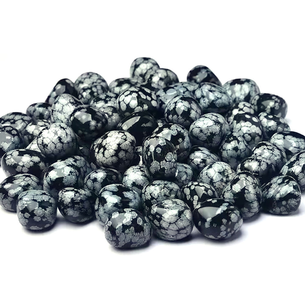 Gemstone tumbles wholesale natural obsidian gemstone polishing snowflake obsidian tumbled stone