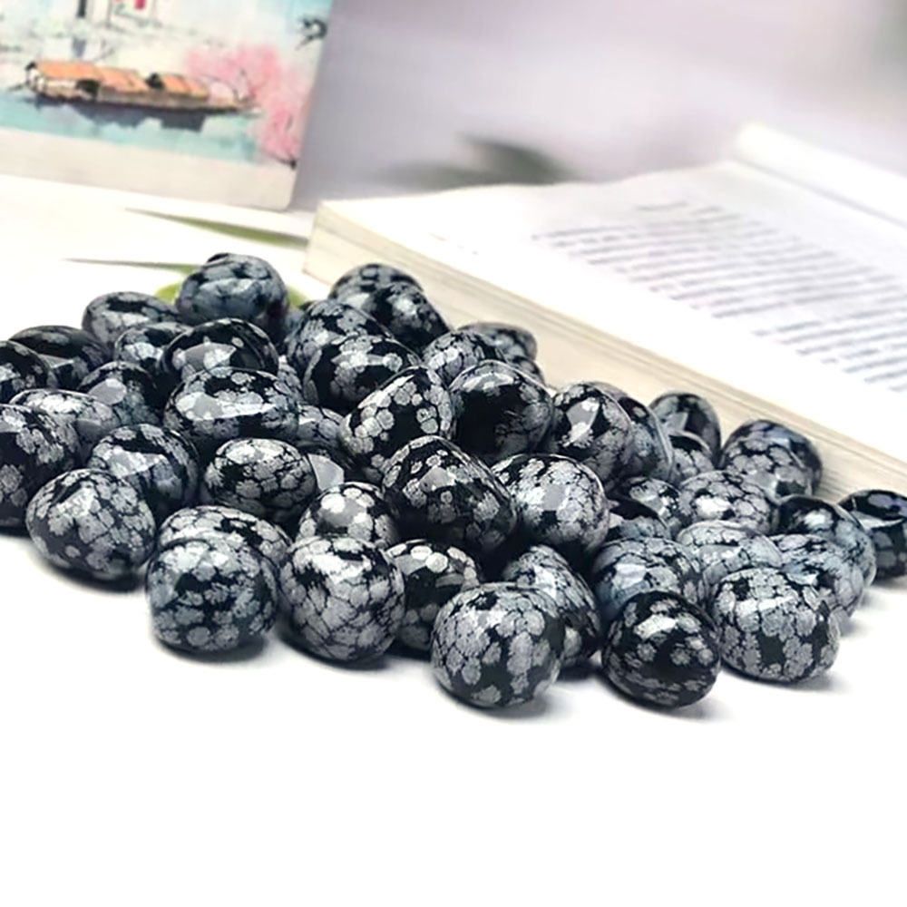 Gemstone tumbles wholesale natural obsidian gemstone polishing snowflake obsidian tumbled stone