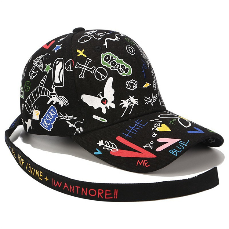 Graffiti Baseball Cap Men and Women's Fashion Long Strap Cap Summer Print Hip Hop Cap Wholesale