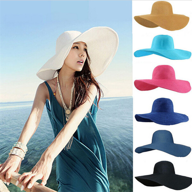 Wholesale Foldable Travel Parent-child Strawhat Women Summer Seaside Sun Beach Hat Floppy Oversize Large Wide Brim Straw Hats