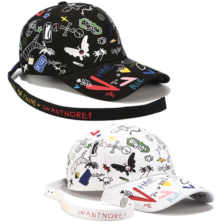 Graffiti Baseball Cap Men and Women's Fashion Long Strap Cap Summer Print Hip Hop Cap Wholesale