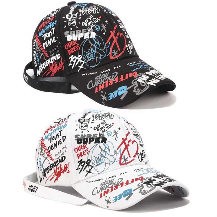 Graffiti Baseball Cap Men and Women's Fashion Long Strap Cap Summer Print Hip Hop Cap Wholesale