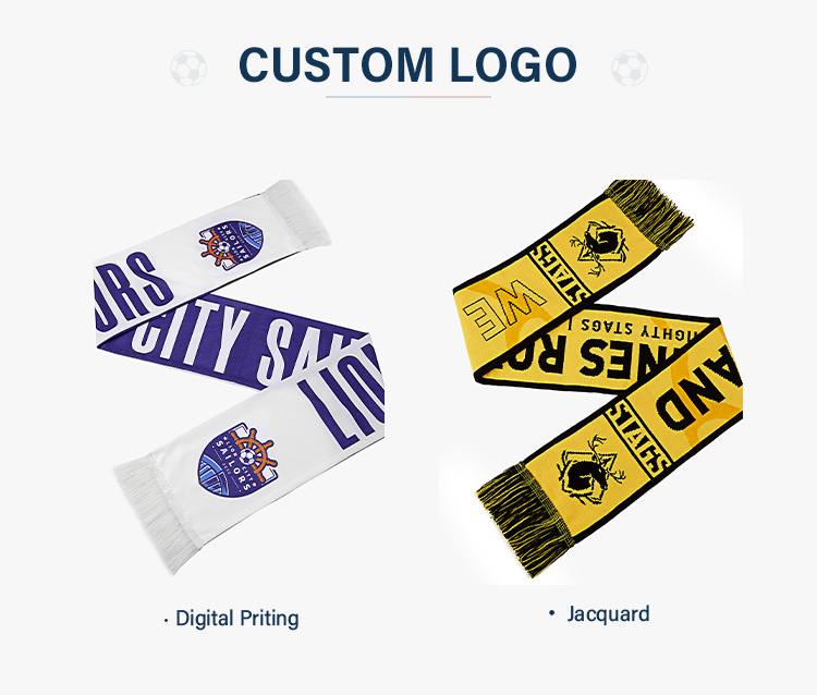 Free Sample Factory Direct Custom Slogan Logo Knitting Jacquard Delicate Tassel Basketball Football Fan Scarf Fan Club Scarf