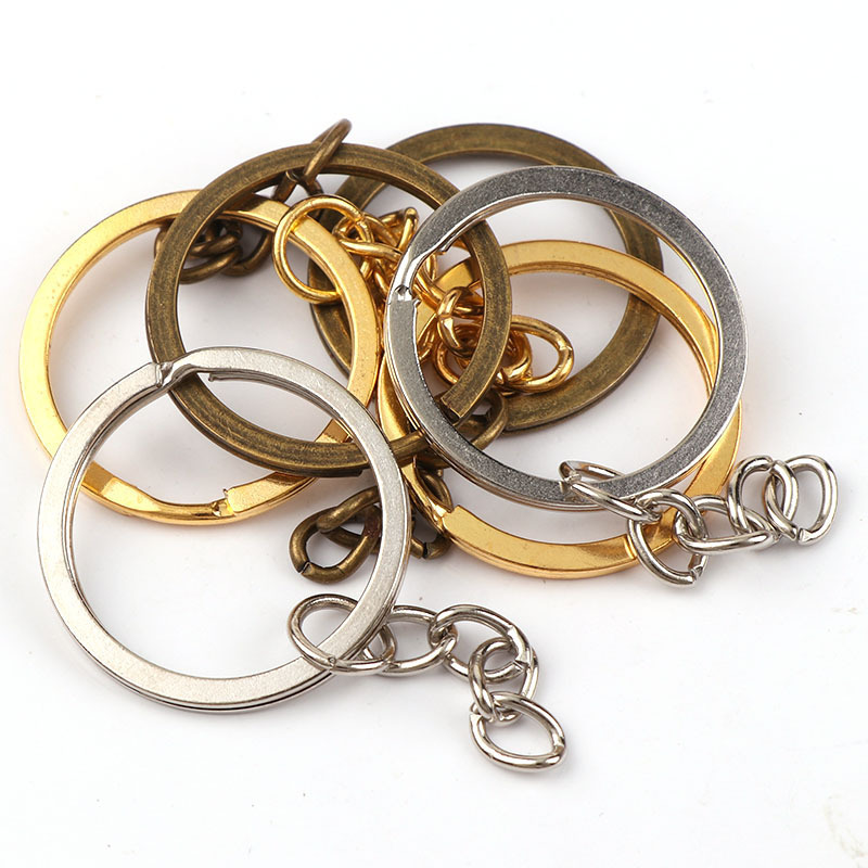 Wholesale Top Quality 28Mm Nickel Color Metal Keychain With 4-Link Torsion Chain Diy Keychain Hardware key ring with chain