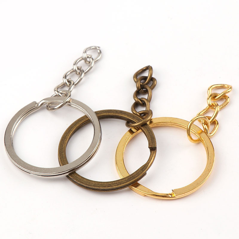 Wholesale Top Quality 28Mm Nickel Color Metal Keychain With 4-Link Torsion Chain Diy Keychain Hardware key ring with chain