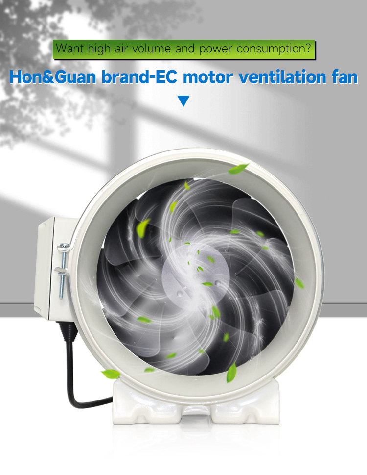 Hon&Guan high efficiency silent hydroponic exhaust 4 6 8 10 inch mixed flow pwm inline duct centrifugal ec fan