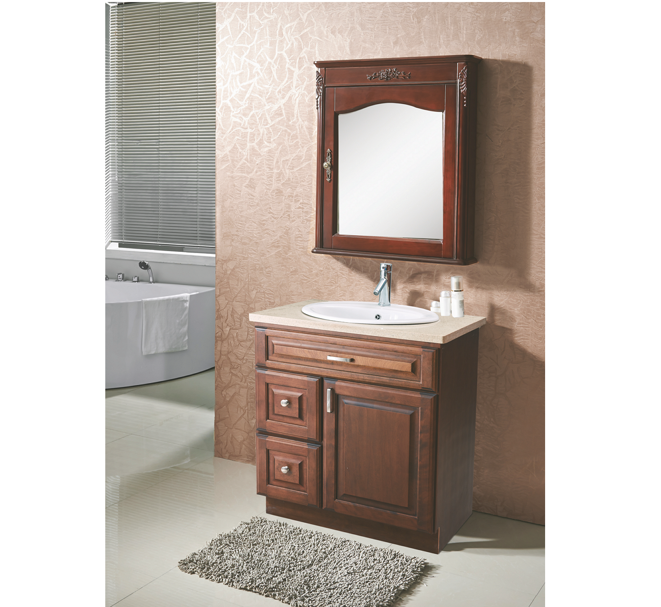 Bathroom Vanity Customized Home Furniture with Mirror Wood Bathroom Vanity Cabinet Light