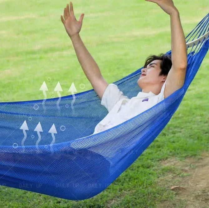 Portable Double Camping Hammock With Balance Beams Enlarged Lightweight Mesh Fabric Hammock For Outdoor Picnic Hiking Trip