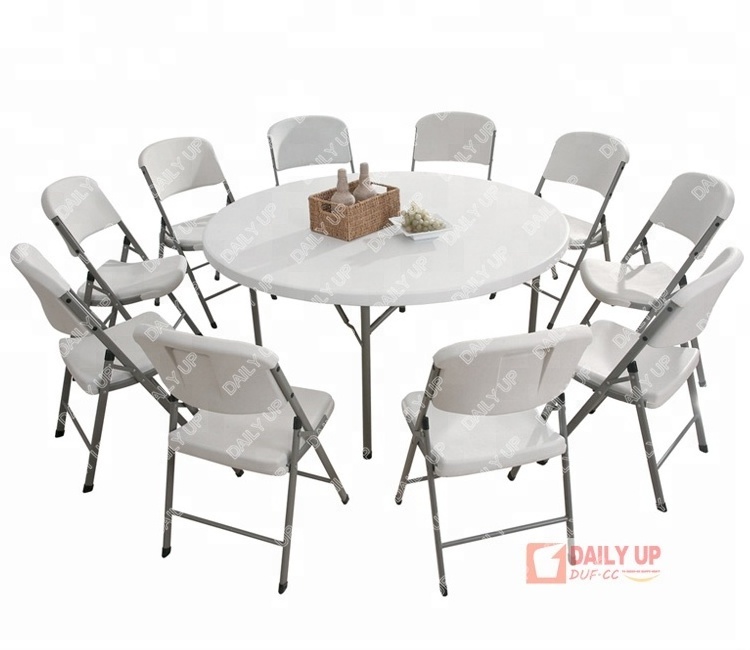 4567ft Round Dining Table Waterproof White Plastic Outdoor Table Set for Party Suitcase HDPE Folding Round Table and Chairs