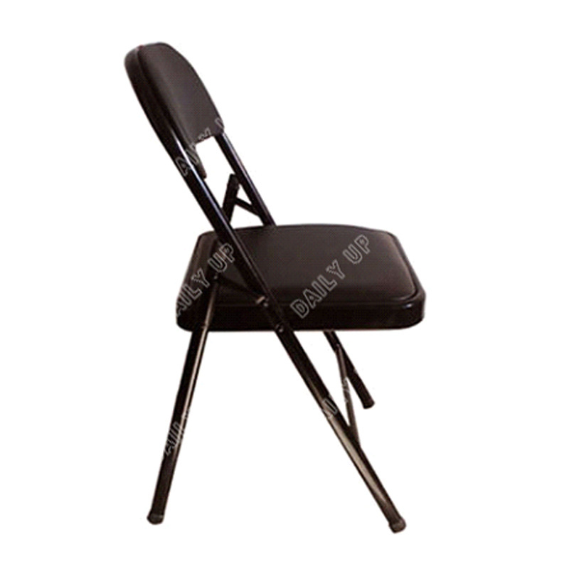 Black PU Padded Folding Chair Leisure Metal Foldable Chair Lobby Reception Chair with Cushion Home Office Furniture