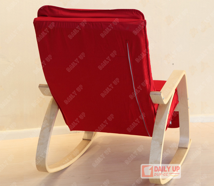 Wooden Upholstered Rocking Armchair With Padded Cushion Bentwood Rocking Leisure Chair For Living Room Elderly People